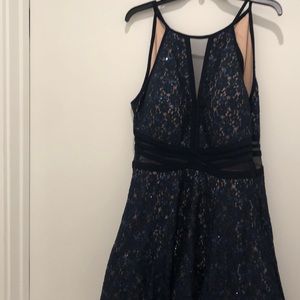 Navy Dress with Sparkle and Mesh Cutouts